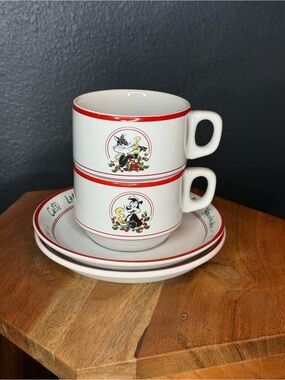 Vtg 1994 Warner Bros Studio Cappuccino Cup & Saucer Set–Sylvester & Pepe Le Pew